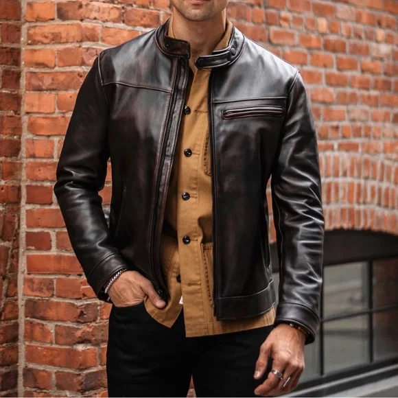 Thursday Boots Leather Roadster Jacket (Black Coffee) athletic cut size XL - Picture 1 of 9